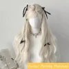 Synthetic Long Body Wave Black And Gray Ombre Cosplay Wigs White Blonde for Women Long Wavy Hair Natural Lolita