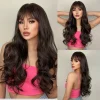 Brown Blonde Omber Long  Wavy Wig With Bangs for Women Synthetic Wigs Natural Daily Cosplay Party High Temperature Fake Hair