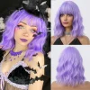 Sebd559ec6f694f1db327b46bdfa191c0K.webp Ombre Blonde Brown Synthetic Short Wavy Wigs with Bangs Platinum Bob Cosplay Halloween Lolita Hair Wigs for Women Heat Resistant