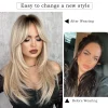 24inch Ombre Blonde Long Straight Wig with Bangs Synthetic Heat Resistant Hair for Daily Party Cosplay Wear Everyday Accessory