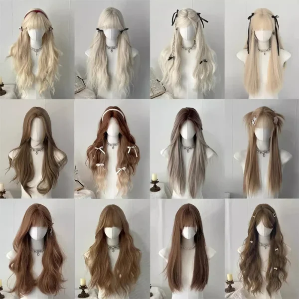 Synthetic Long Body Wave Black And Gray Ombre Cosplay Wigs White Blonde for Women Long Wavy Hair Natural Lolita