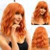 Brown to Blonde Ombre Synthetic Wig Short Curly with Straight Bangs for Women Heat Resistant Natural Look Hair for Daily Party