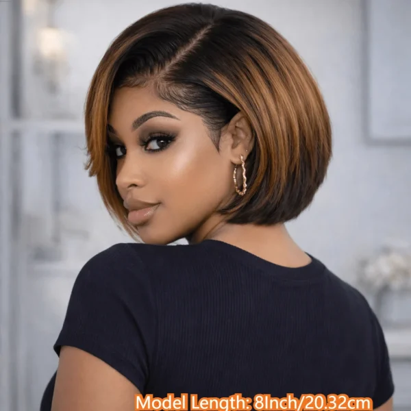 Lace Wig, Inner Net Size 13x5x1 Inches, Side T-Parting, 180% Density, Natural Brazilian Wave, 8-Inch Short Straight Hair