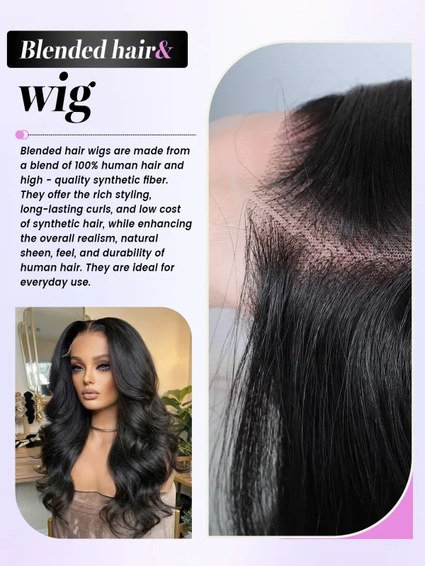 Lace Front Wig Blended Human Hair Synthetic Mix Natural Black Long  Hairpieces For Black Women Beginner Friendly Daily Wear